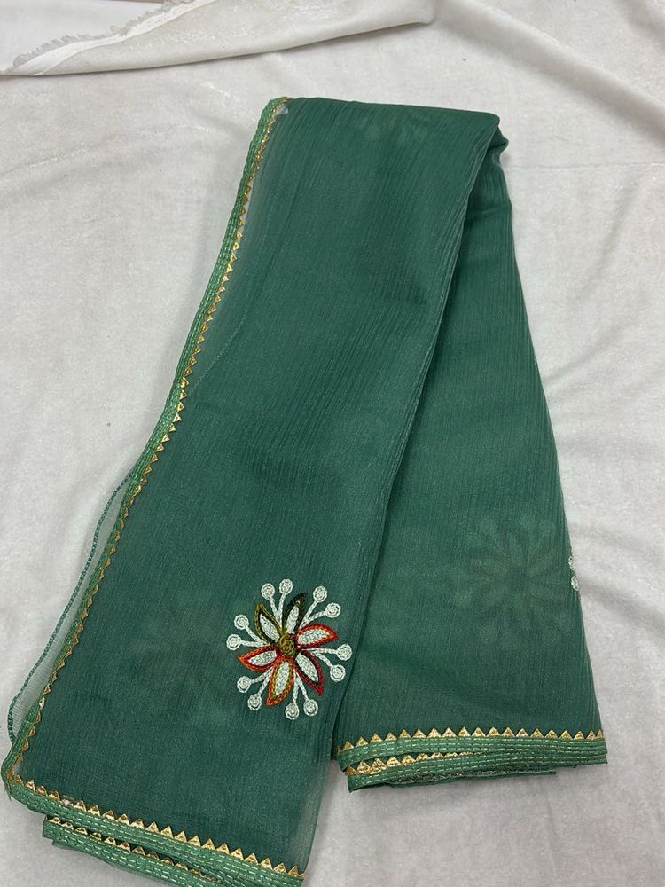 Elegant Green Embroidered Saree