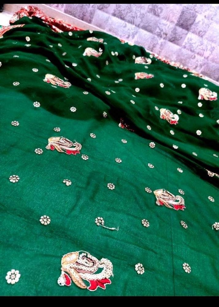 Enchanted Green Designer Saree With Intricate Emb.
