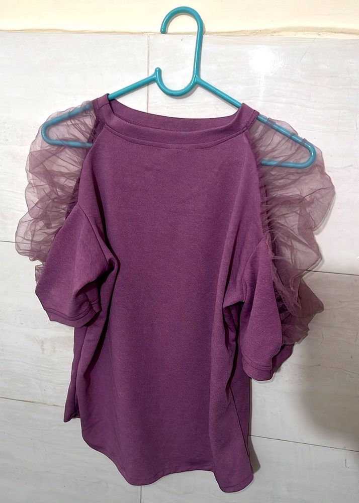 Purple Tulle Sleeve Top