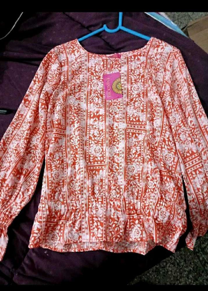 Orange Floral Long Sleeve Top