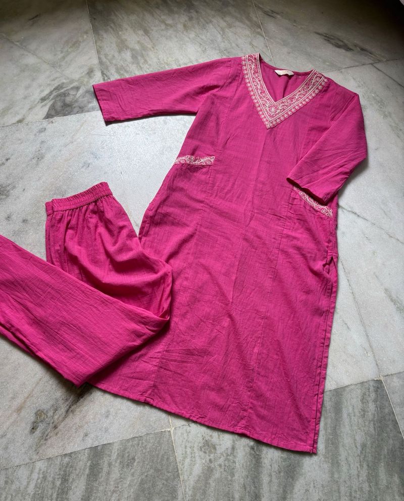 Pink Embroidered Kurta Set