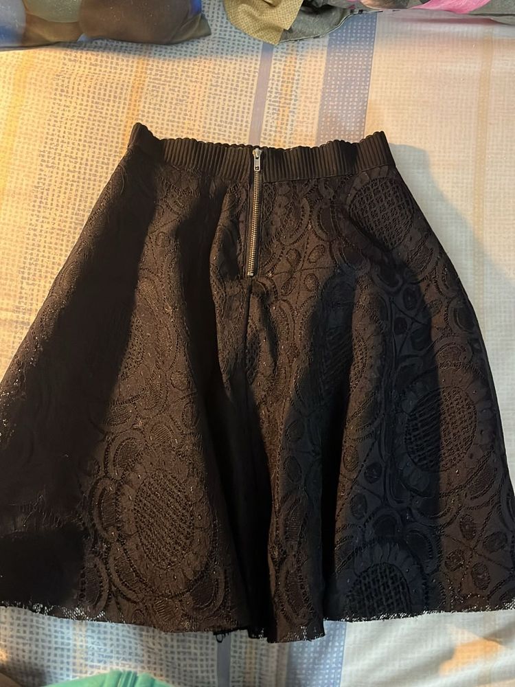 Net Detailing A Line Black Skirt For Women