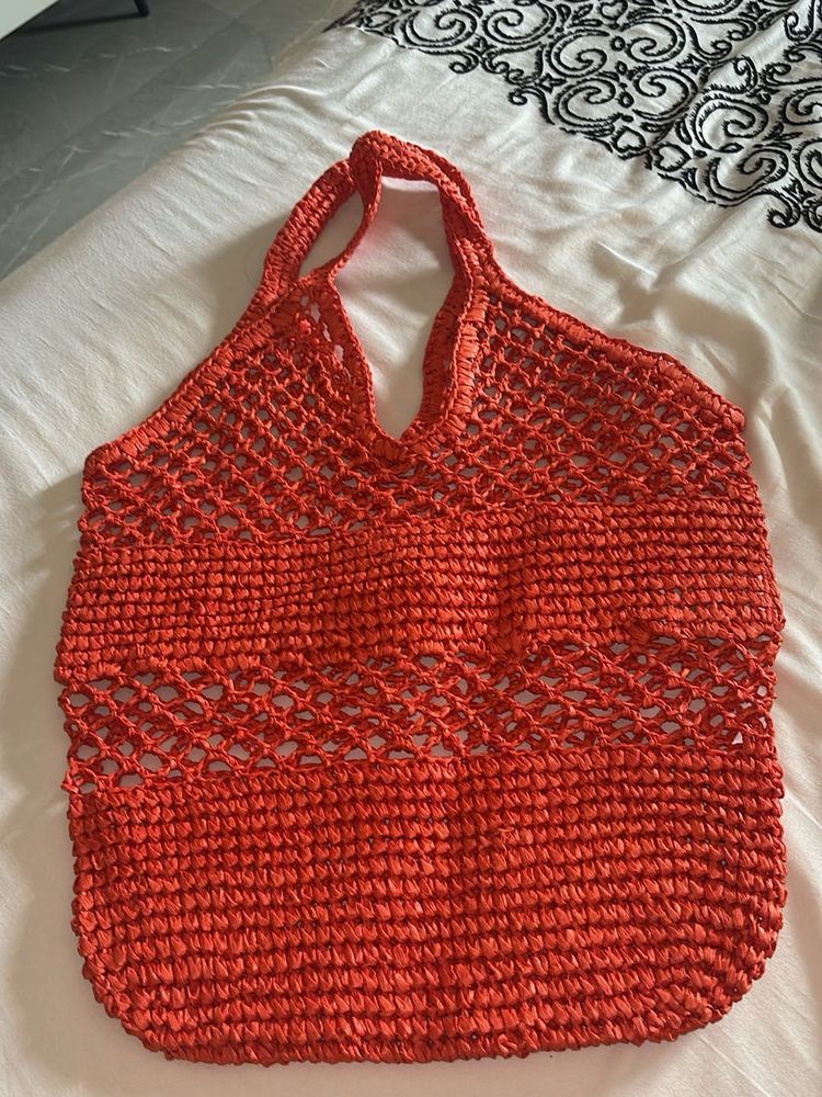 Orange Woven Tote Bag