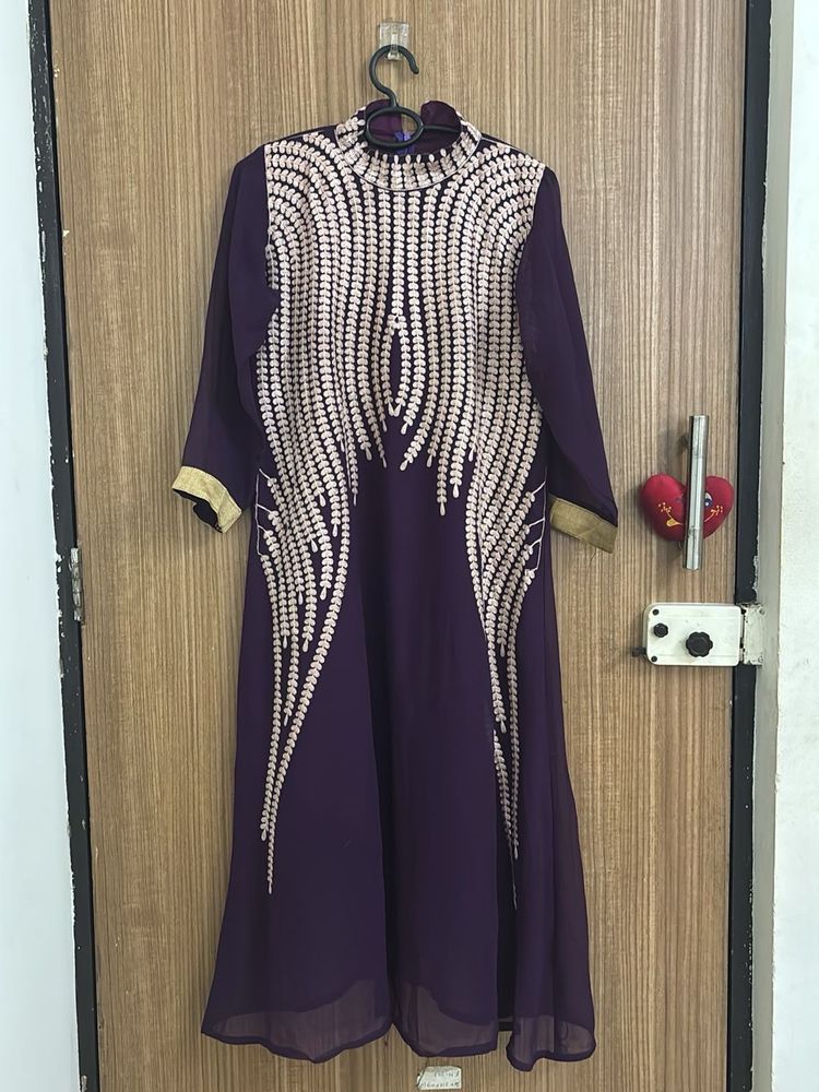 Purple Embroidered A Line Kurti