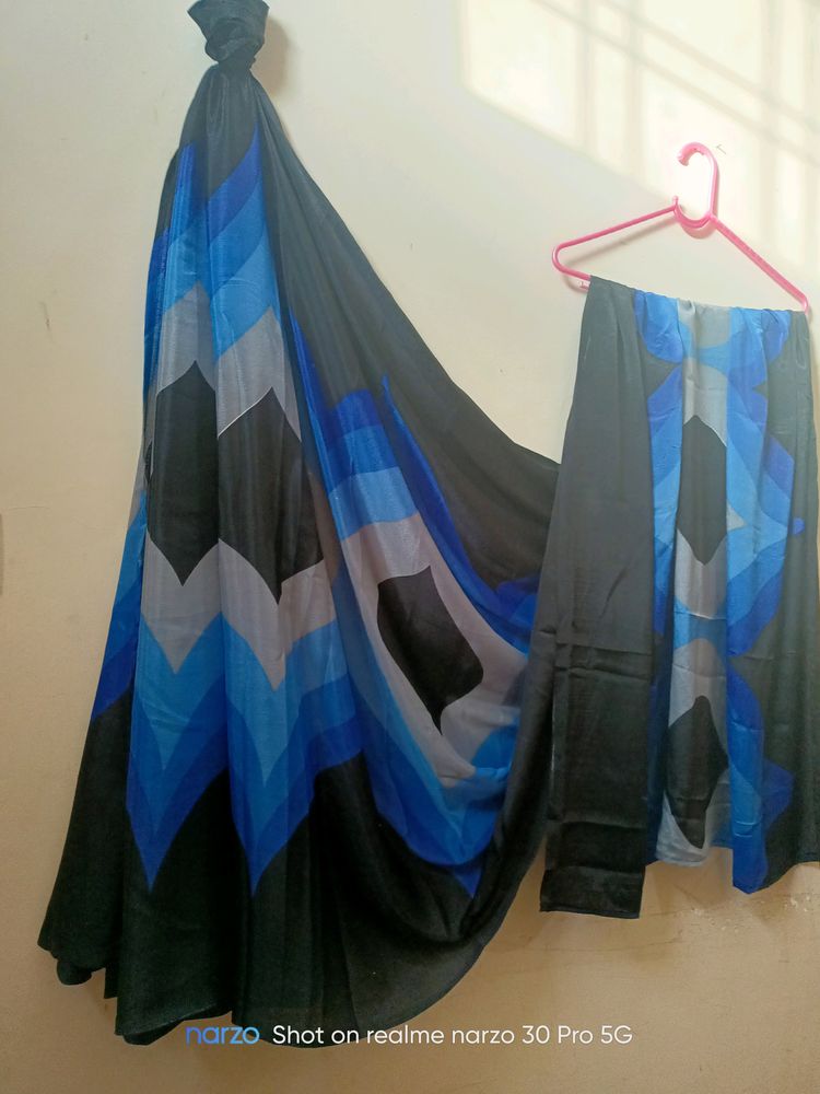 Digital Print Black Saree