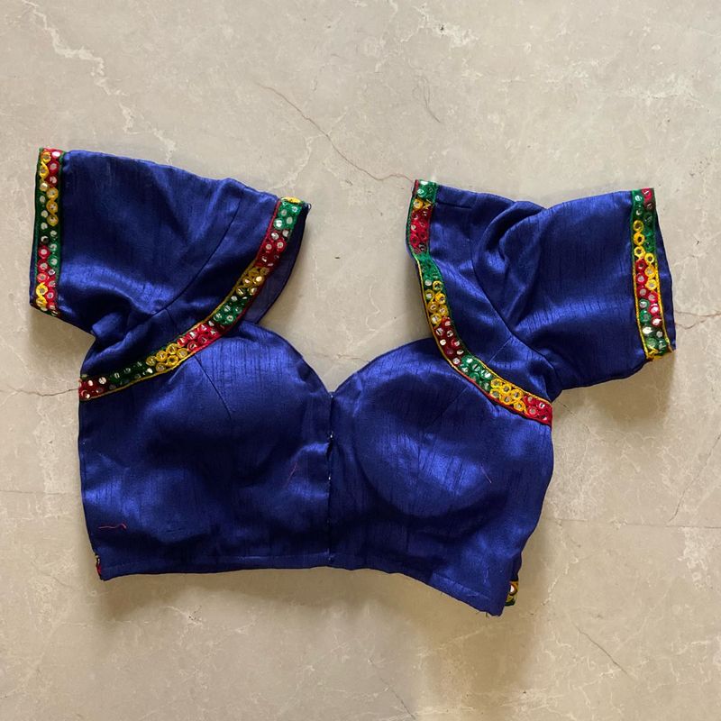 Vintage-Inspired Blue Embellished Blouse