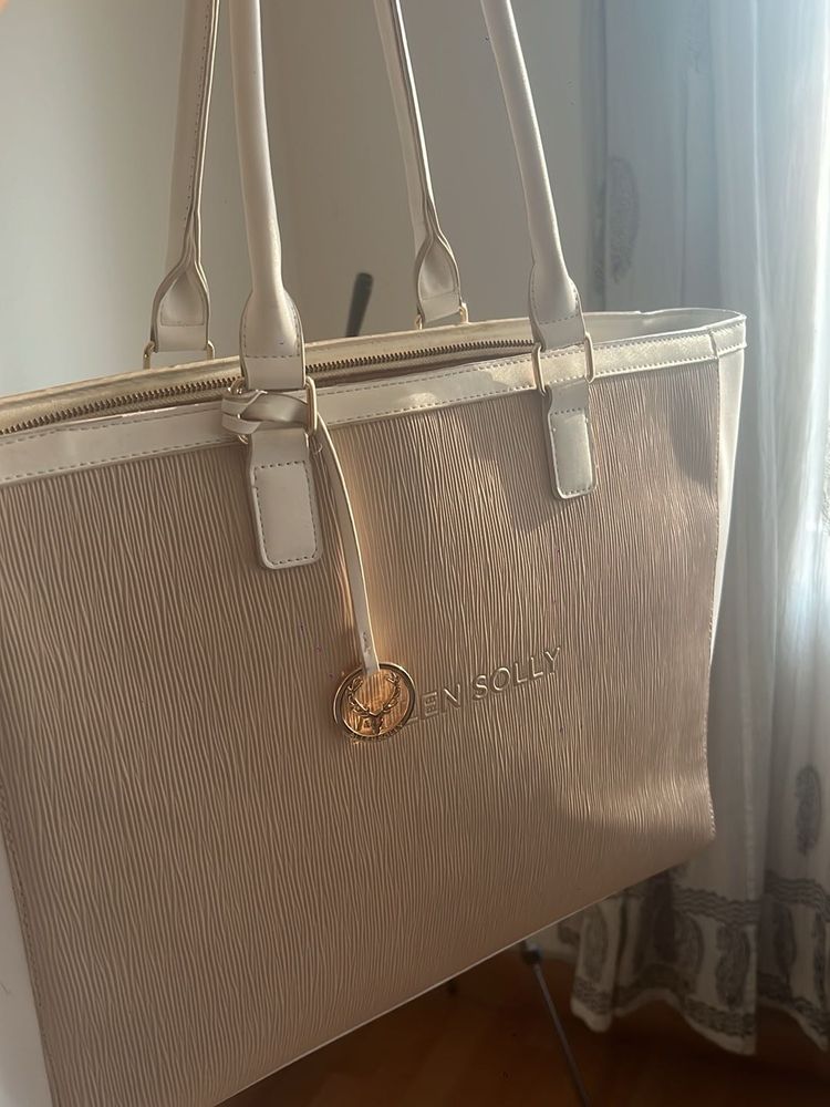 Beautiful Beige White Laptop Handbag