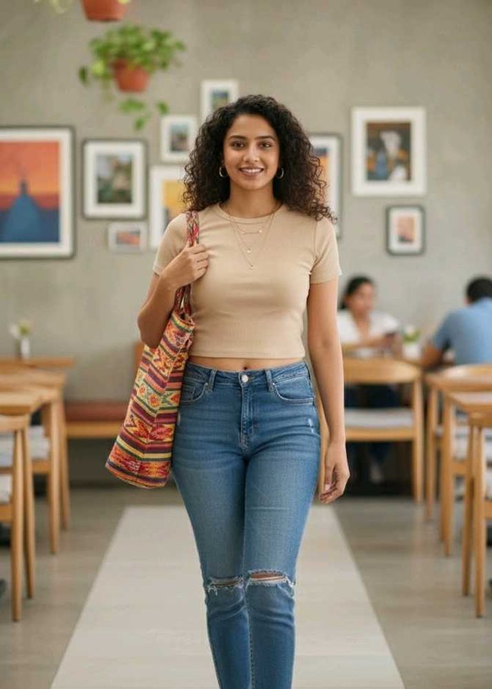 Beige Colour Ribbed Crop Top