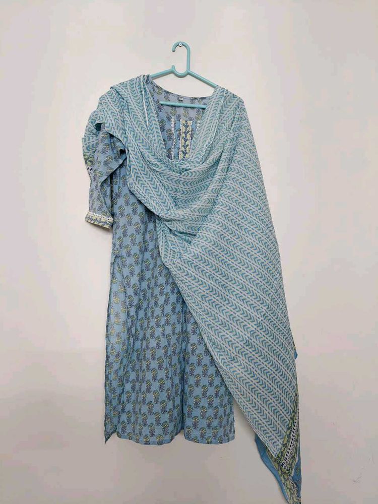 Blue Printed Kurti with Dupatta