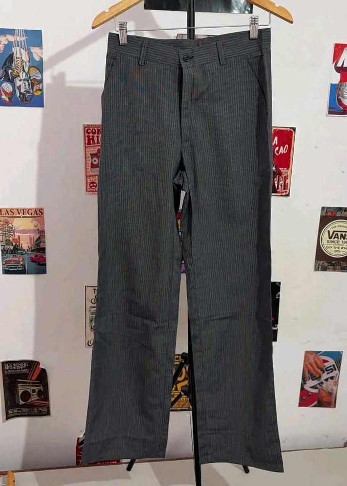 Gray Striped Trousers Wide Leg