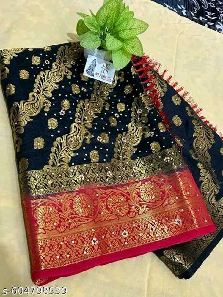 Elegant Black &amp; Gold Saree Blaton soft silk