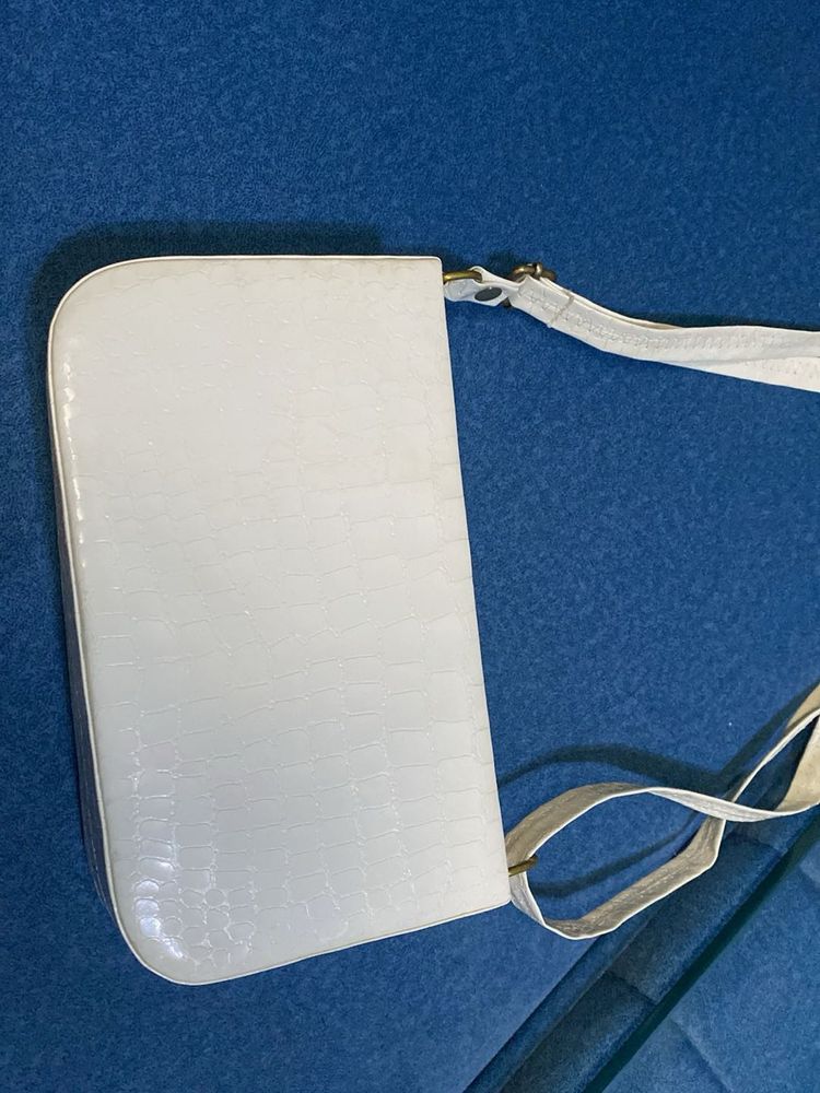White Croc Embossed Shoulder Bag