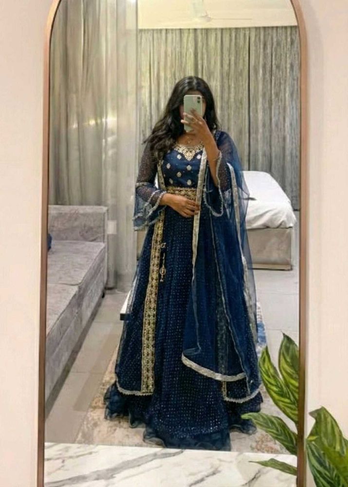 Blue Embroidered Gown With Shrug
