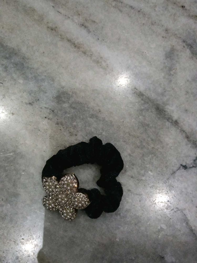 Black Floral Hair Tie
