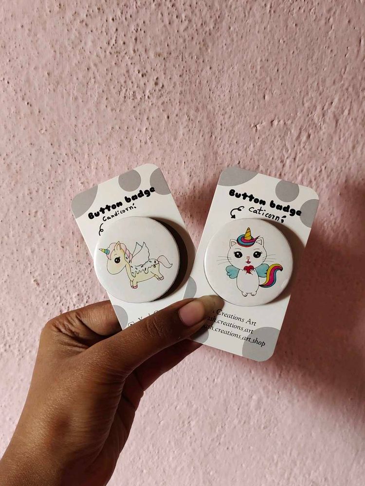 Set of 2 Caticorn &amp; Candicorn badges