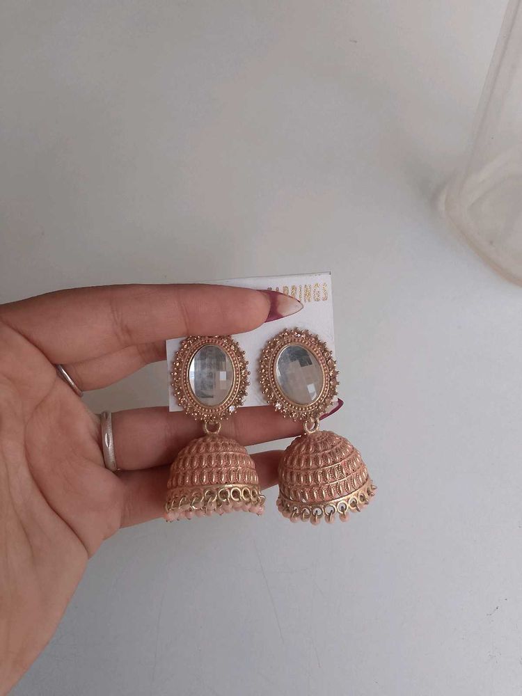 Peach Jhumka Earrings