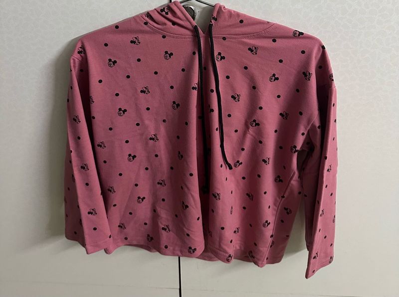 Pink Small Mickey Printed Hoodie For Winters