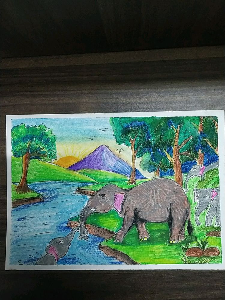 Elephant In Jungle Painting