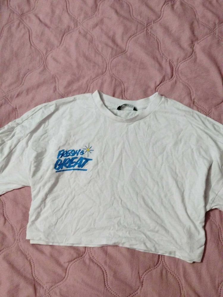 White Graphic Print Crop top