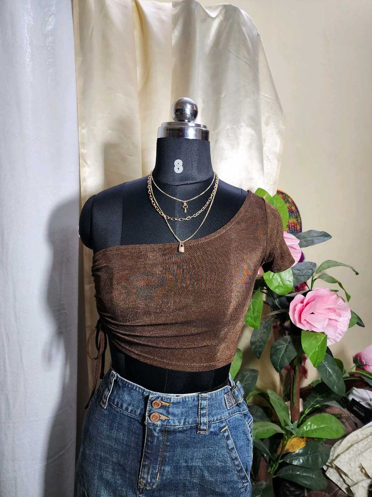 H&amp;M One Shoulder Drawstring Top