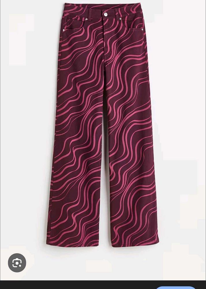 Wavy Print High-Waisted Pants