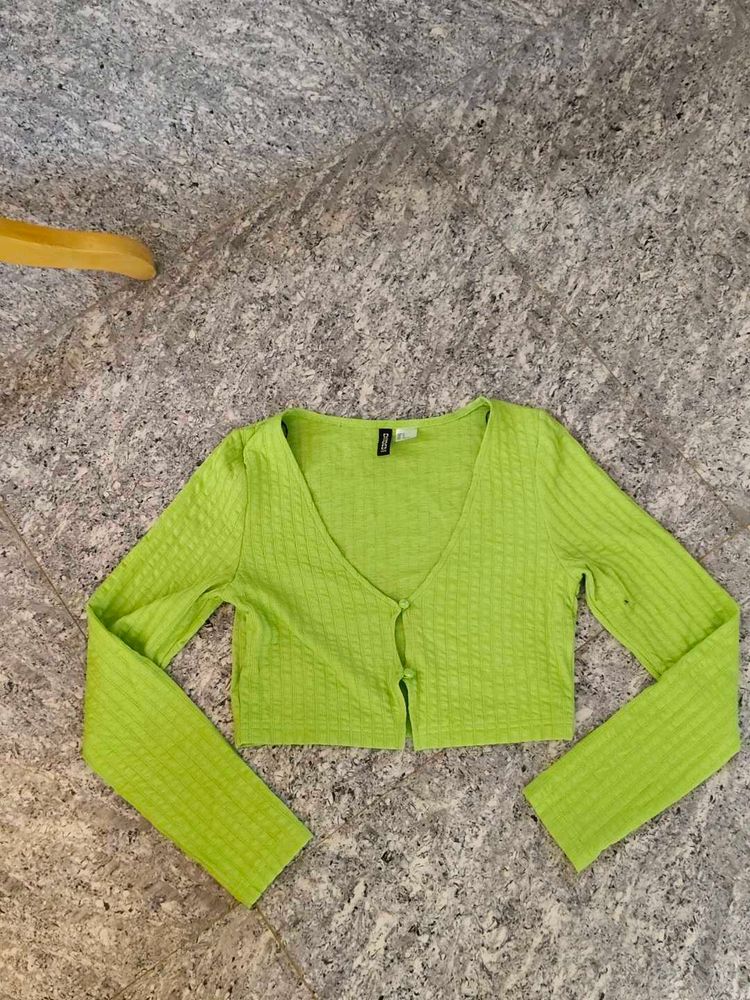 H&amp;M Lime Green Cardigan Crop Top