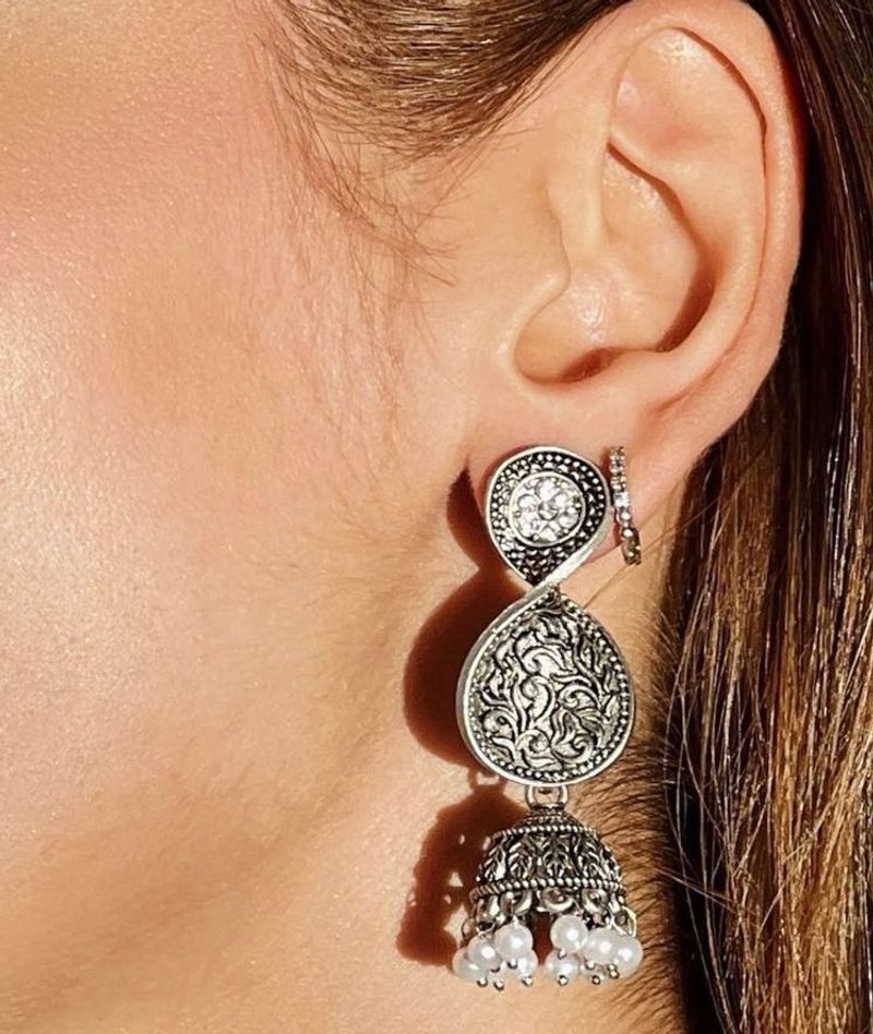 Silver Tone Jhumka Earrings