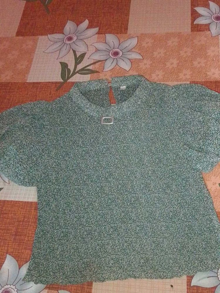 Vintage Green Floral Blouse