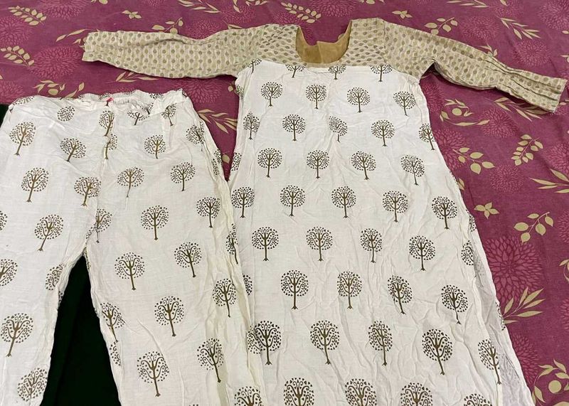 White Kurta And Pant Embroidery Set