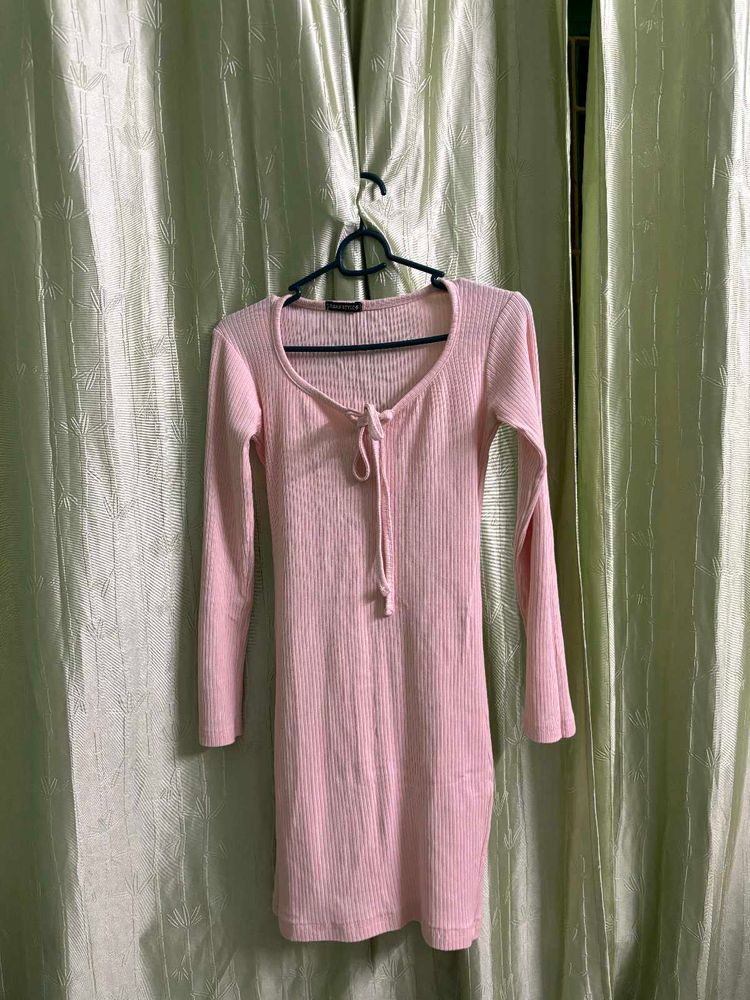 Pink Ribbed Mini Dress