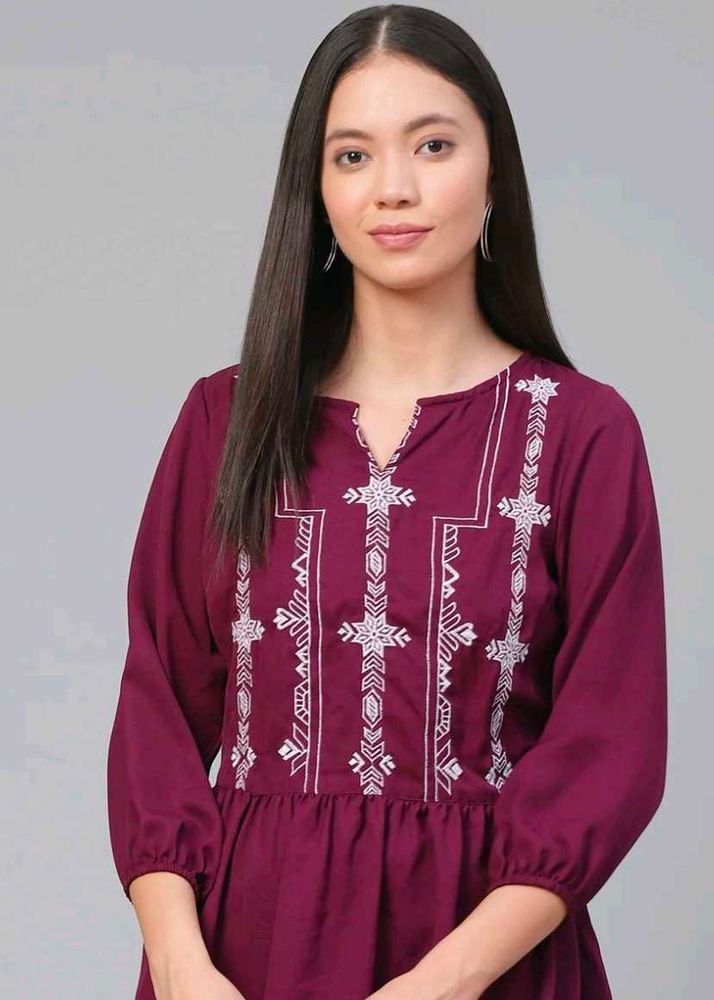 Maroon Embroidered Tunic Top