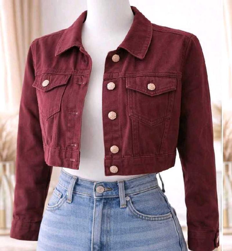 Maroon Cropped Denim Jacket