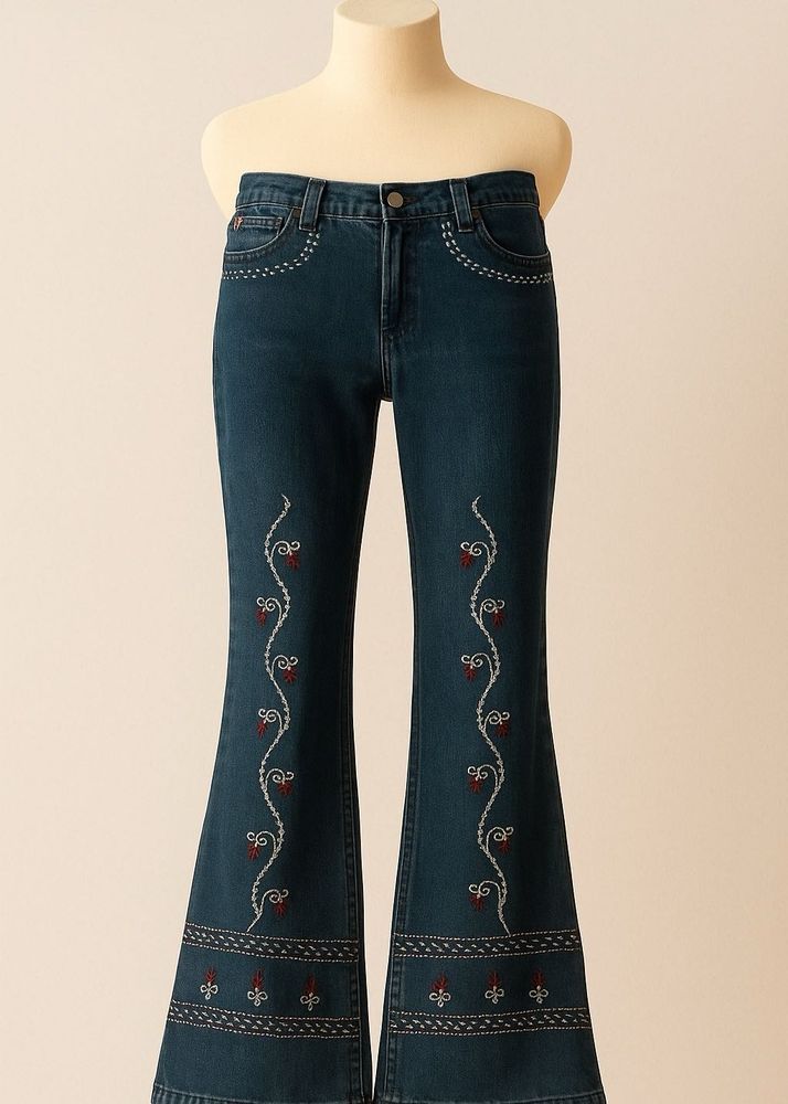 Embroidered Bell Bottom Jeans