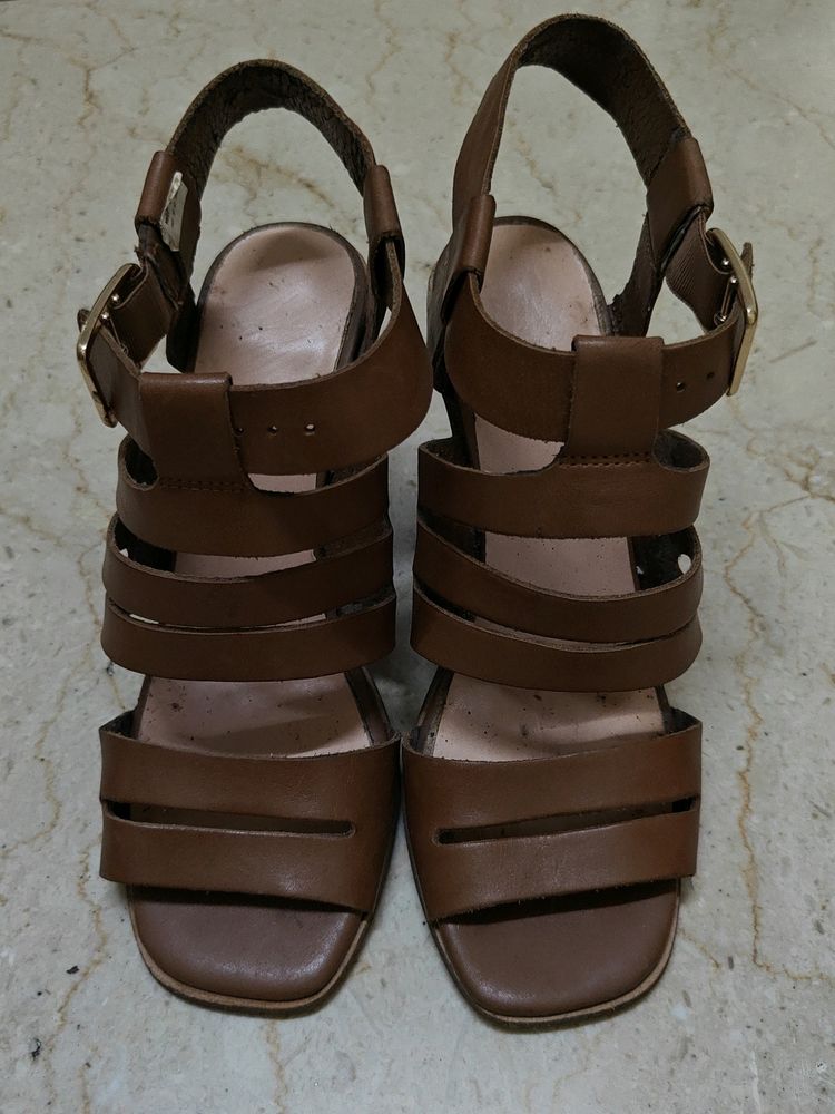 Clarks Tan Leather Block Heels