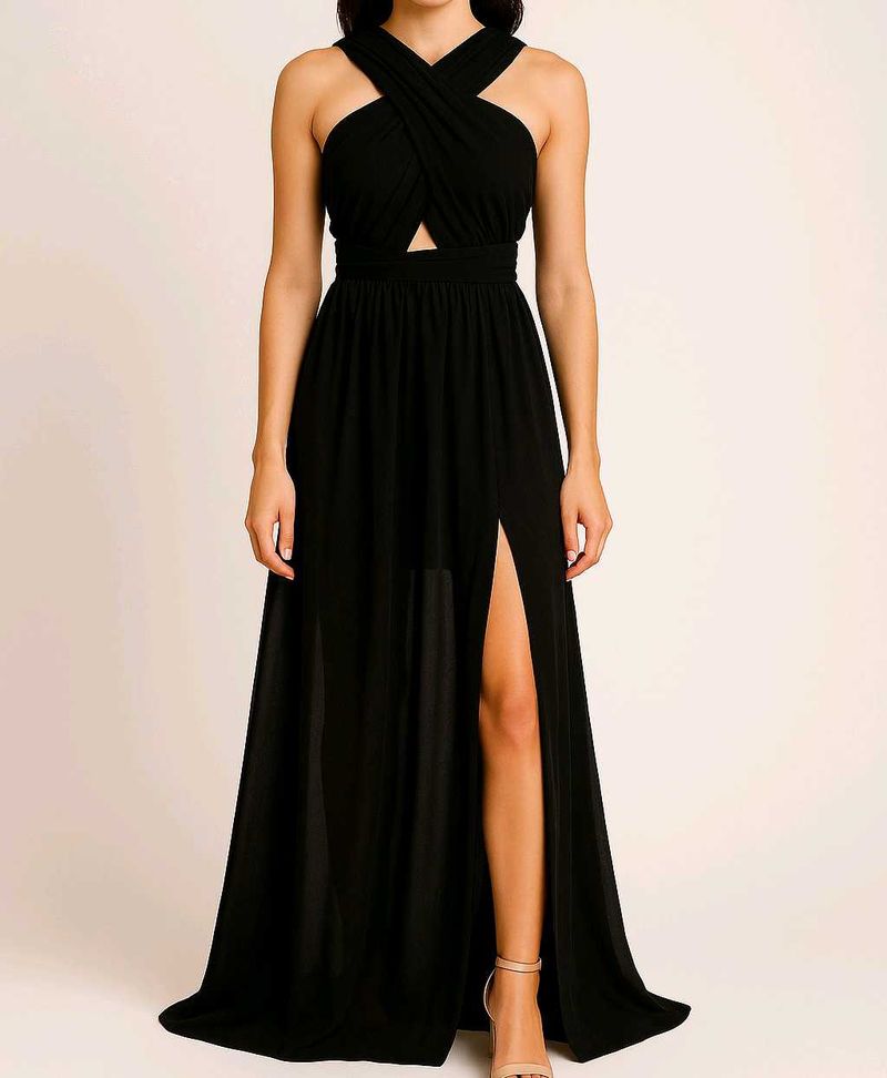Chic Black Halter Maxi Dress