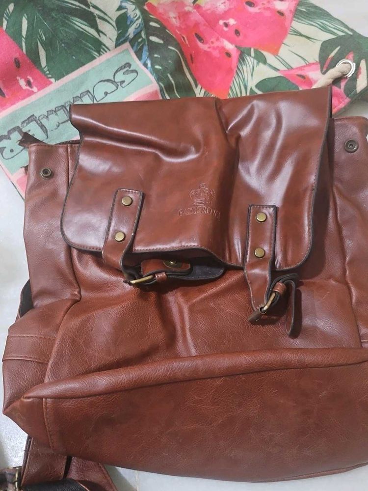 Brown Faux Leather Backpack