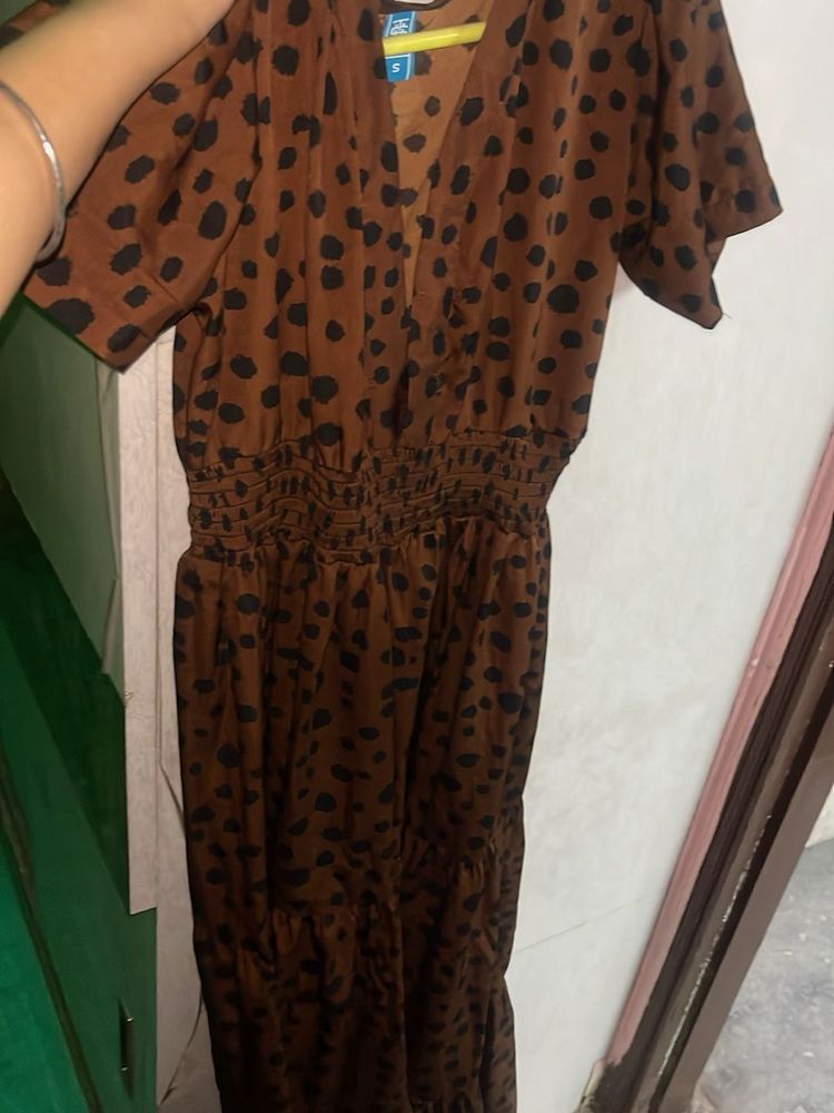 Brown Polka Dot Maxi Dress