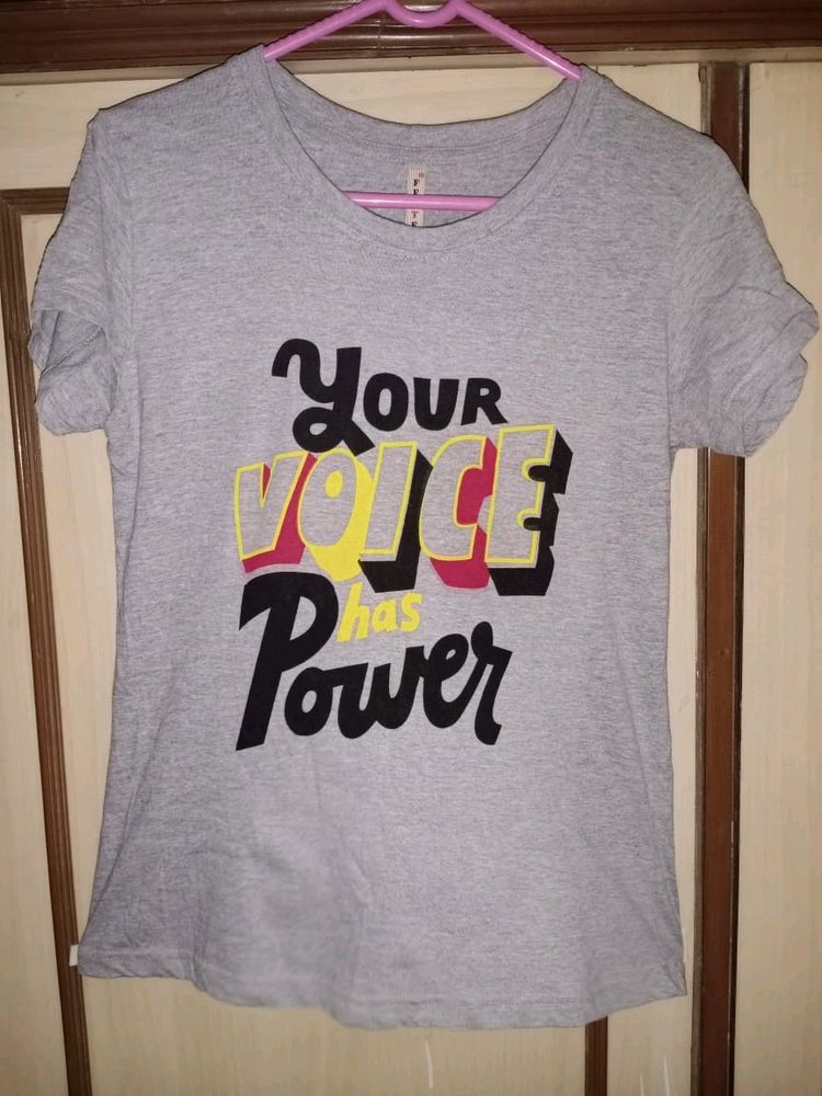 FESTER Women Grey Printed Round Neck T-shirt