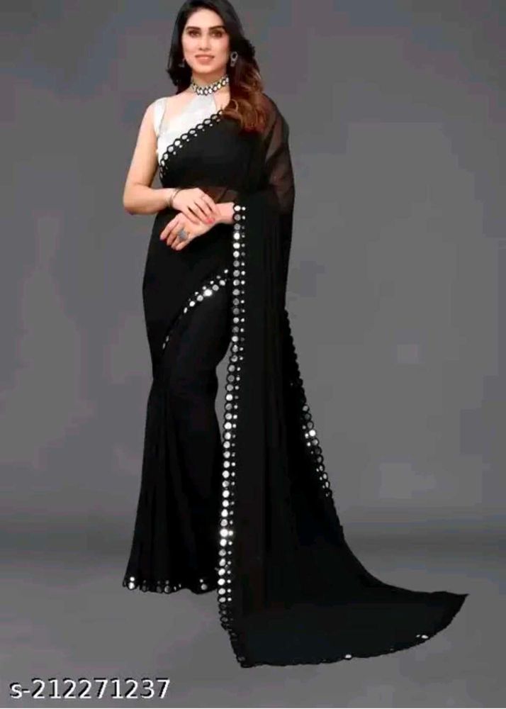 Elegant Black Mirror Work Saree