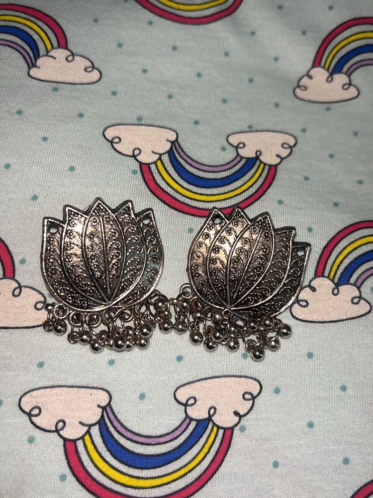 Oxidised Lotus Shaped Earrings