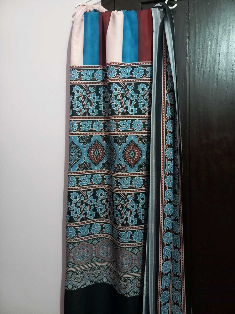 Muslin Ajrak Printed Pallu Saree