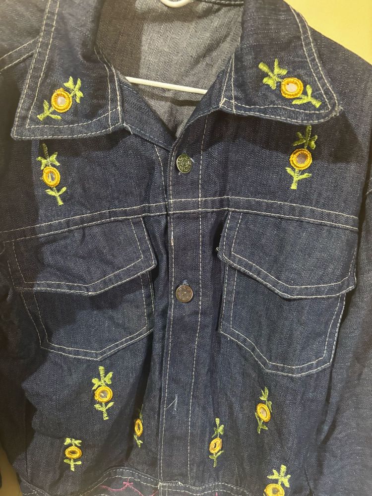 Embroidered Denim Jacket - XL