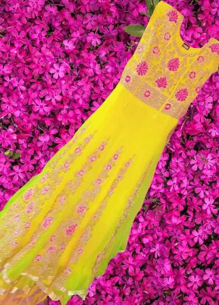 Yellow Embroidered Ethnic Gown