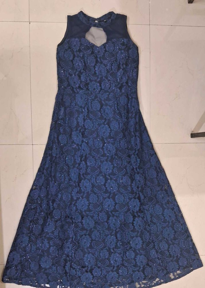 Elegant Navy Blue Lace Gown