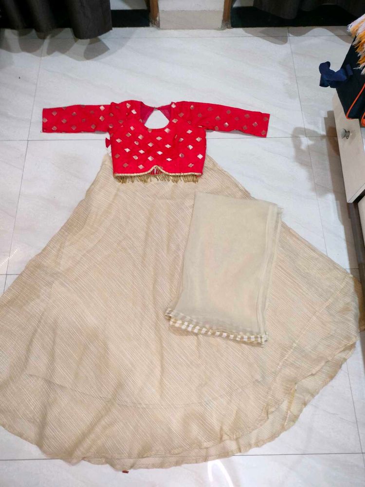Beautiful Red &amp; Cream Lehanga Choli