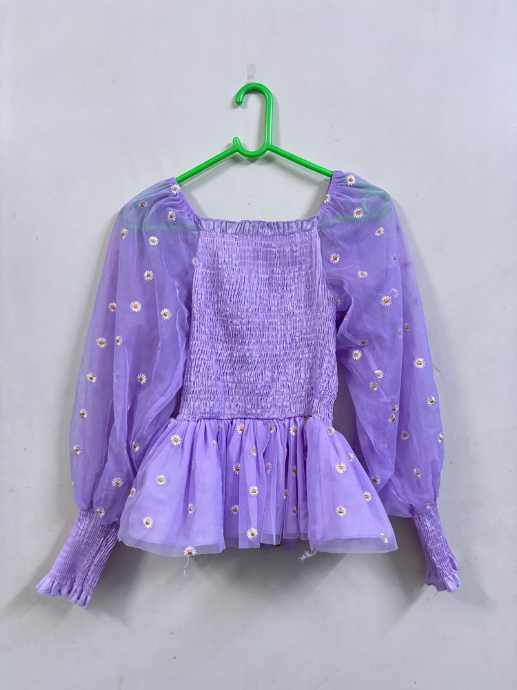Lilac Daisy Sheer Top