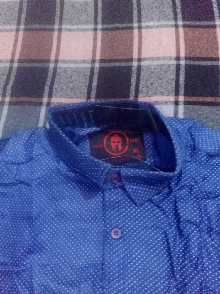 Royal Blue Shirt N White Doted In Cotten Blend 👚