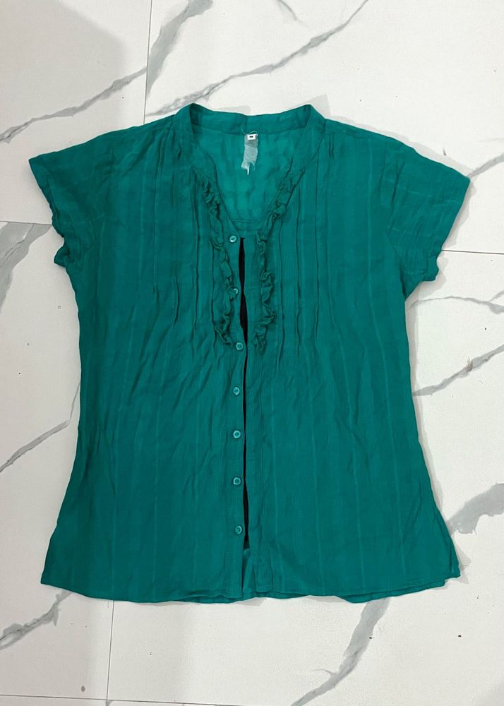 Green Ruffle Blouse