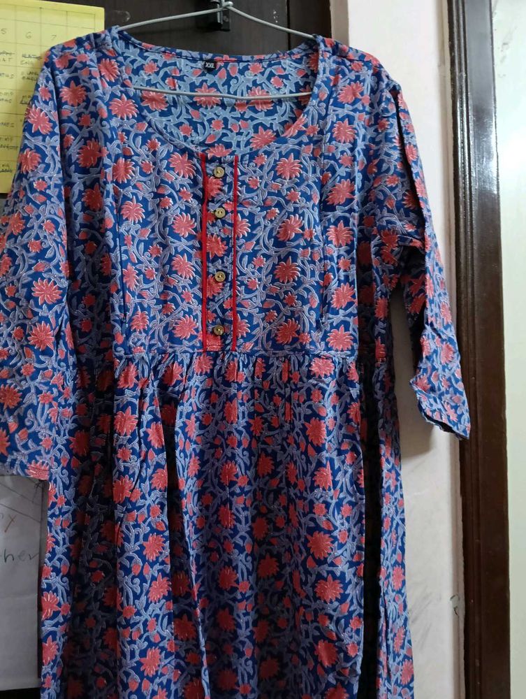 Blue Floral Print Midi Dress