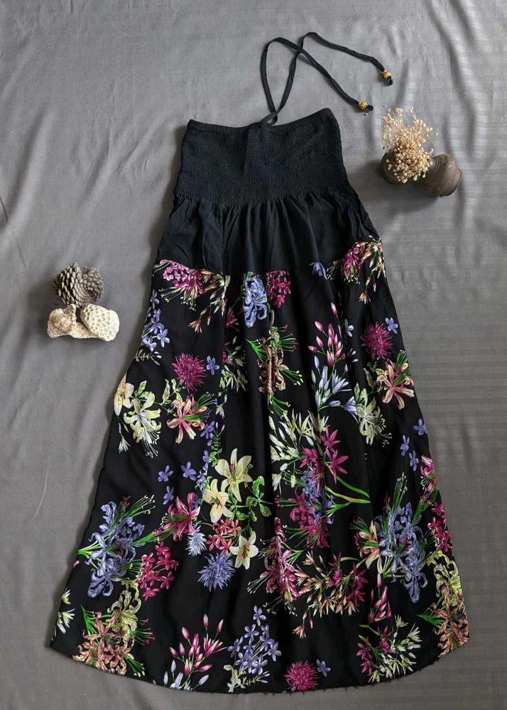 Strappy halter dress with smocked fit